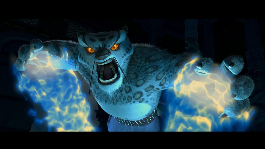 Tai Lung unleashing blue chi energy in Kung Fu Panda animated movie scene HD wallpaper