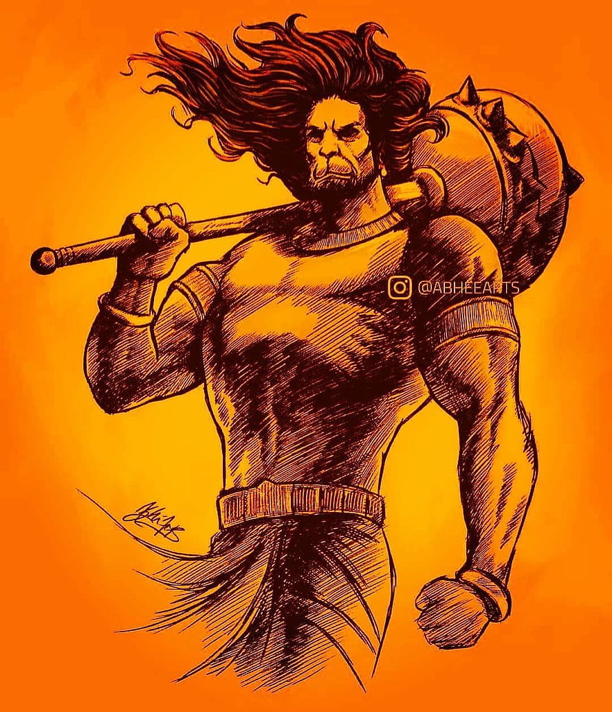 Hanuman Warrior Illustration With Mace And Fiery Orange Background, Pin on vasanth, hanuman warrior HD phone wallpaper