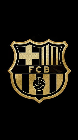 FC Barcelona Gold Shield Emblem on Black Background HD phone wallpaper