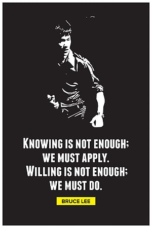 Bruce Lee High Contrast Silhouette with Motivational Action Quote on Black Background HD phone wallpaper