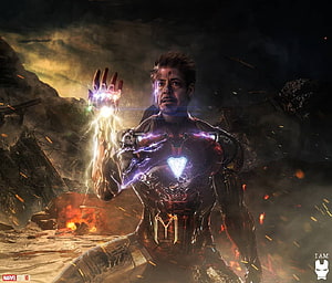 Iron Man Wielding Infinity Stones in Epic Battle Scene, I am Iron Man., iron man infinity stone HD wallpaper
