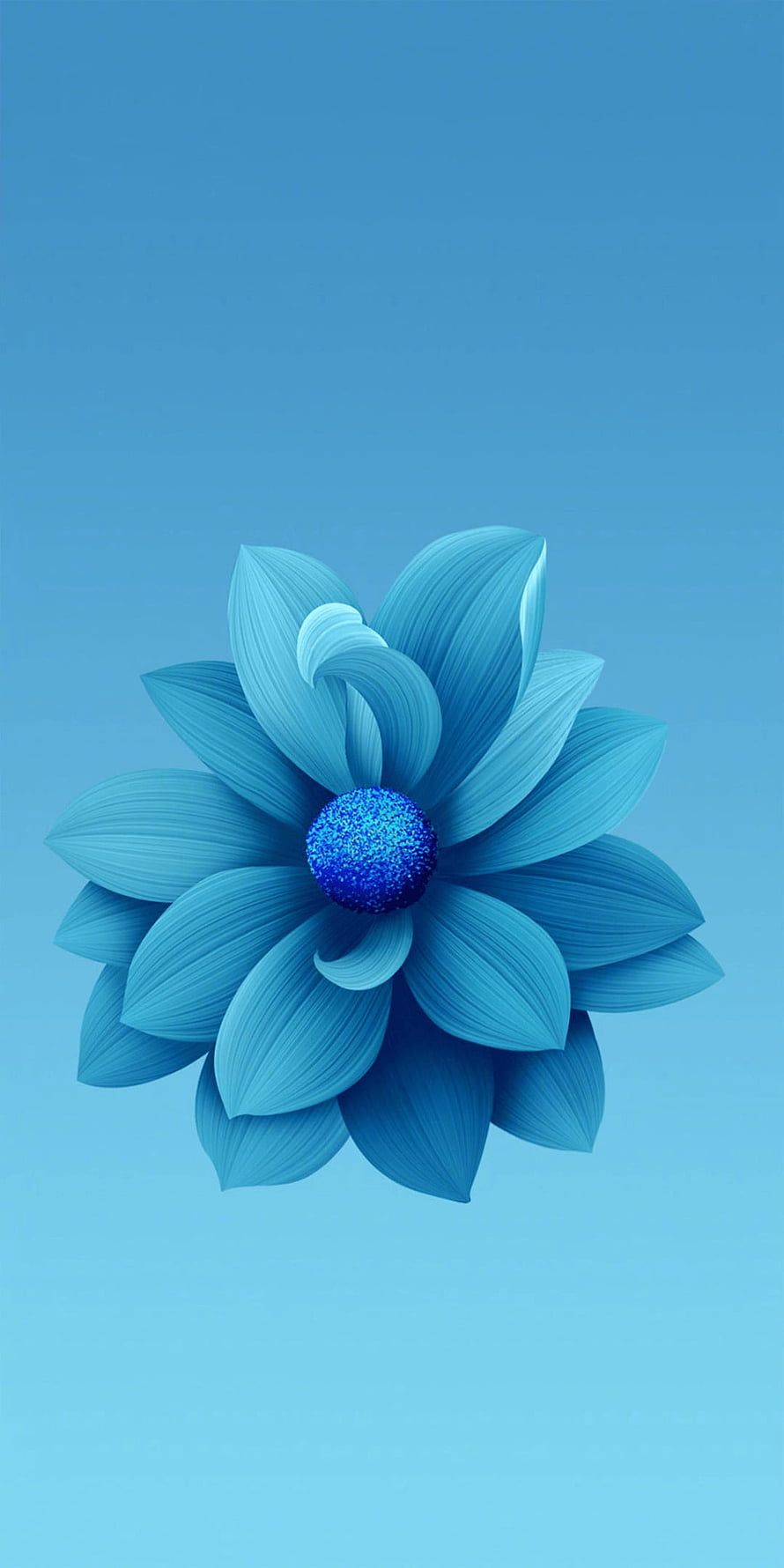 Stylized Blue Flower With Glittering Center On Gradient Background HD phone wallpaper