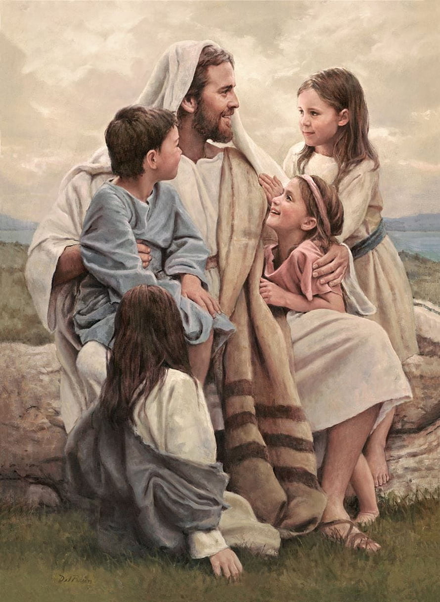 Jesus Blessing Children Oil Painting Religious Art Wallpaper HD phone wallpaper