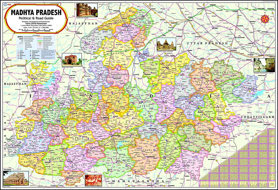 Madhya Pradesh Political and Road Map with District Boundaries and Landmarks HD wallpaper