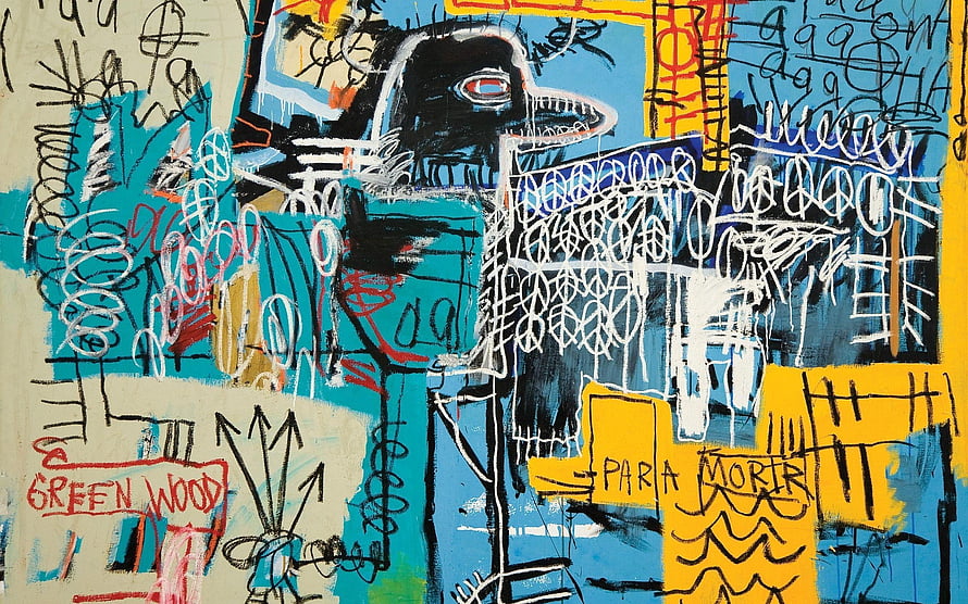 Jean-Michel Basquiat Untitled 1982 Abstract Expressionist Painting with Text and Symbols HD wallpaper