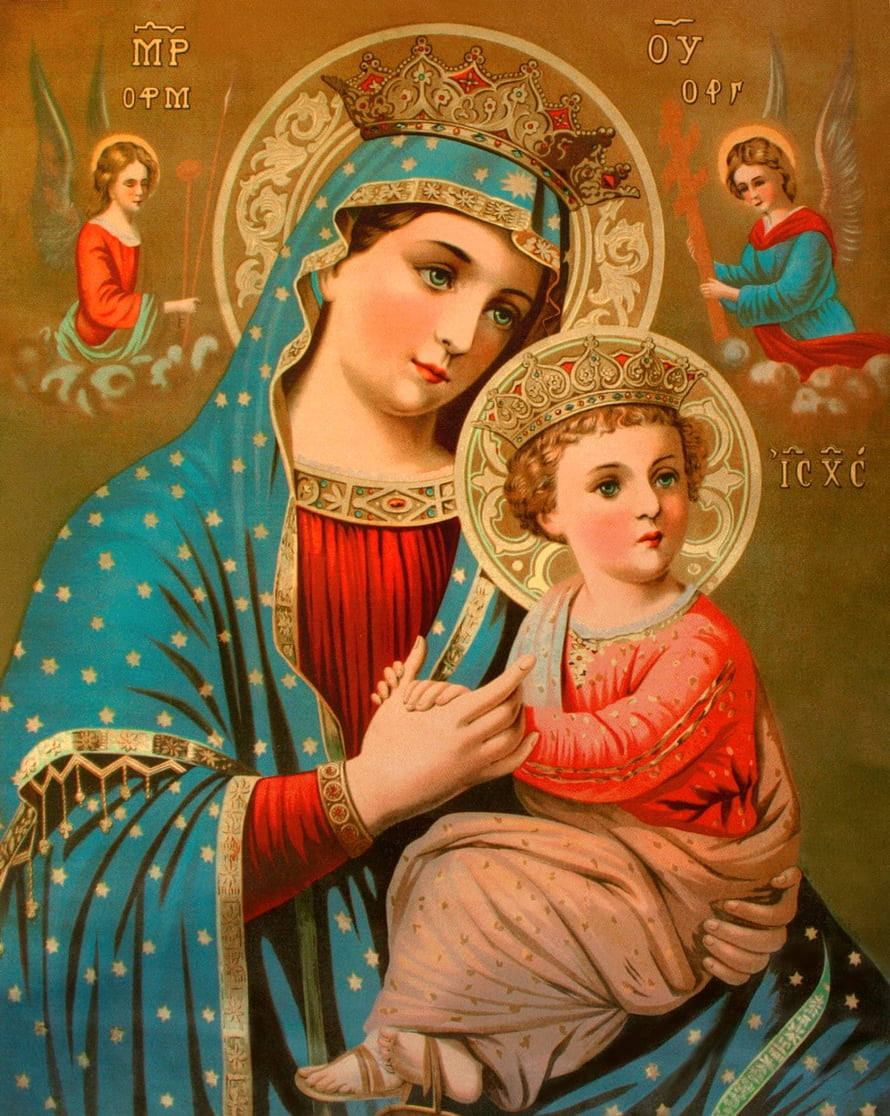 Vintage Religious Icon of Virgin Mary and Child Jesus with Angels HD phone wallpaper