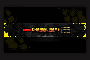 Black and Yellow Gaming Channel Banner Template with Subscribe Button and Social Media Placeholders HD wallpaper