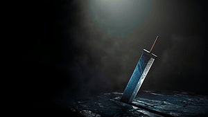 Final Fantasy VII Remake Buster Sword Planted in Dark Stone Ground HD wallpaper