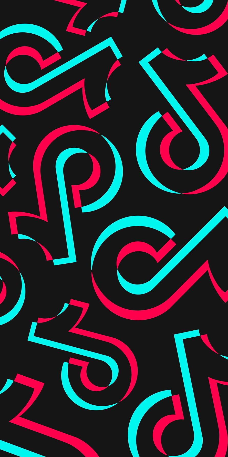 TikTok Logo Pattern Wallpaper in Cyan and Pink on Black Background HD phone wallpaper