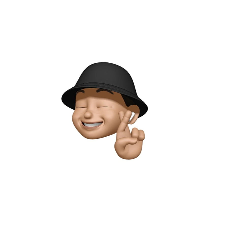 Smiling Memoji Character Wearing Black Bucket Hat and White Earbud HD phone wallpaper