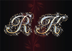 Elegant Gold and Silver Initials R and K with Sparkling Diamond Accents on Dark Floral Background HD wallpaper