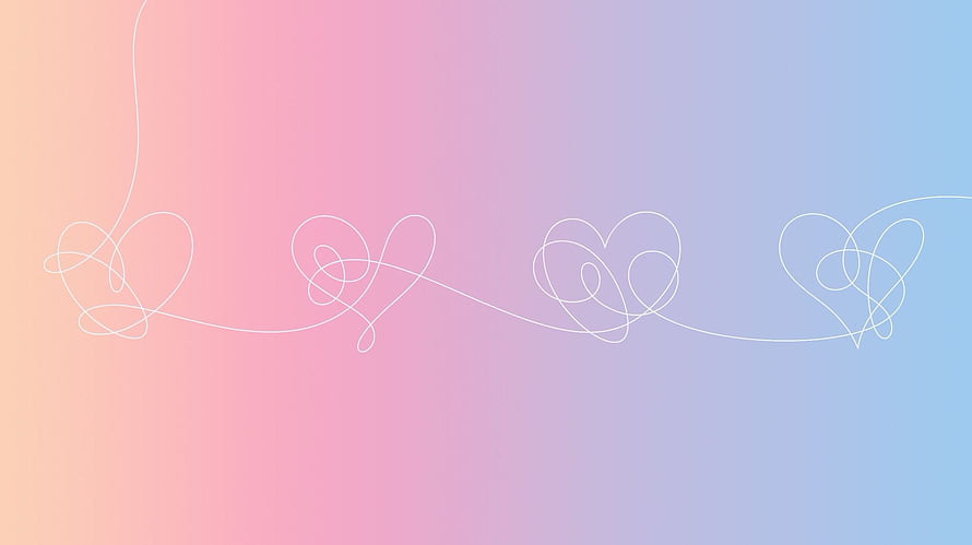 Pastel Gradient Background with White Line Art Hearts and Swirls HD wallpaper