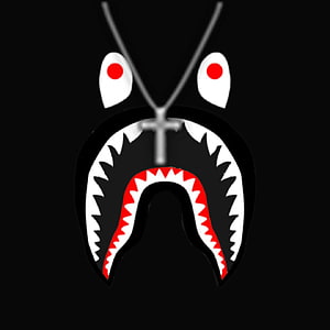 Bape Shark Logo With Cross Necklace On Black Background HD phone wallpaper