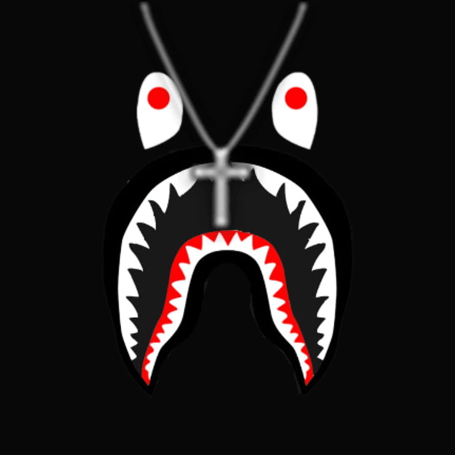 Bape Shark Logo With Cross Necklace On Black Background HD phone wallpaper