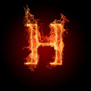 Burning Letter H Fire Typography Wallpaper HD phone wallpaper