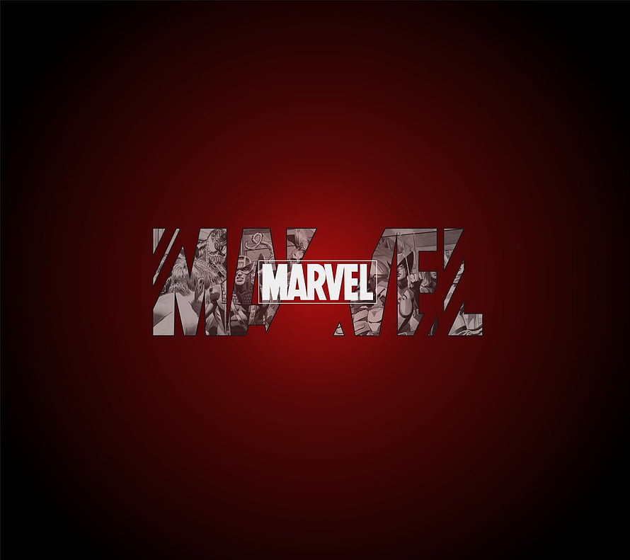 Marvel Logo with Comic Panel Texture on Dark Red Gradient Background HD wallpaper