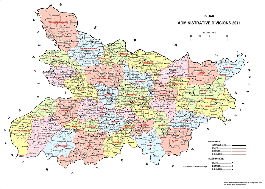 Detailed Political Map of Bihar India Showing Administrative Divisions Districts and Boundaries 2011 HD wallpaper