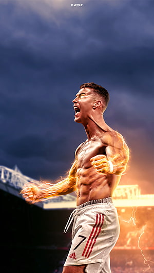 Cristiano Ronaldo Shirtless Lightning Effect Soccer Wallpaper HD phone wallpaper