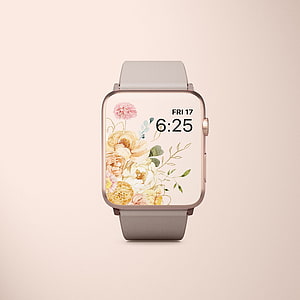 Apple Watch with Elegant Pastel Floral Watercolor Watch Face and Beige Strap HD phone wallpaper