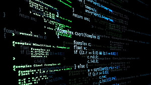 Green C Programming Code on Black Background with Complex Number Functions HD wallpaper