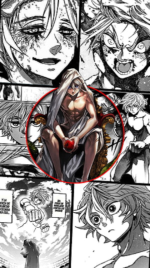 Adam from Record of Ragnarok in a dramatic manga panel collage HD phone wallpaper