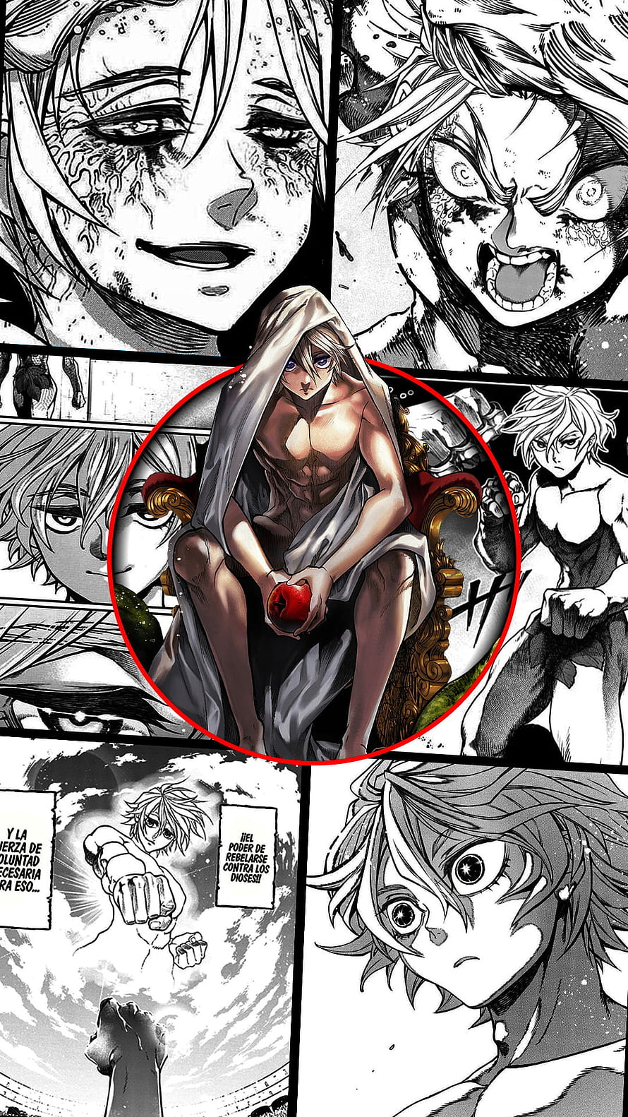 Adam from Record of Ragnarok in a dramatic manga panel collage HD phone wallpaper