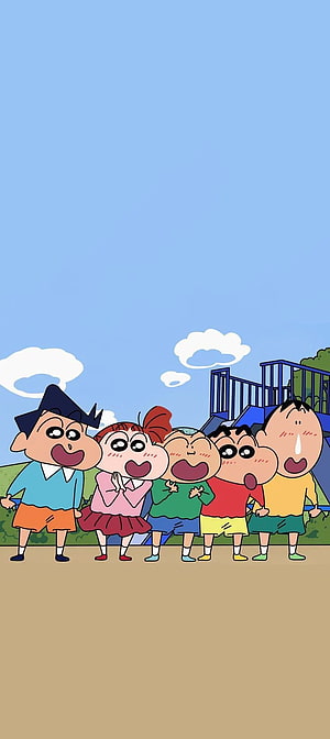 Crayon Shin-chan Gang Group Photo at the Playground Anime Wallpaper HD phone wallpaper