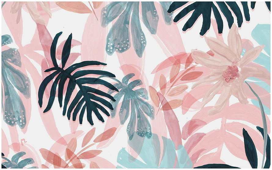 Pastel Watercolor Tropical Leaves and Flowers Pattern HD wallpaper