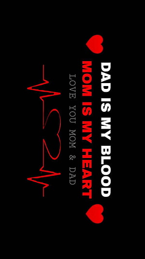 Heartbeat EKG Line with Dad and Mom Love Quote on Black Background HD phone wallpaper