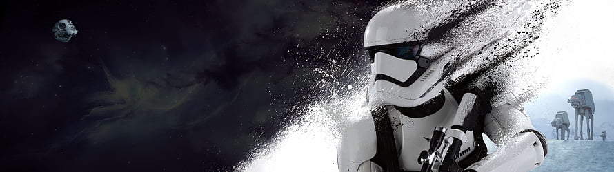 Star Wars First Order Stormtrooper with AT-AT Walkers and Death Star in Space HD wallpaper
