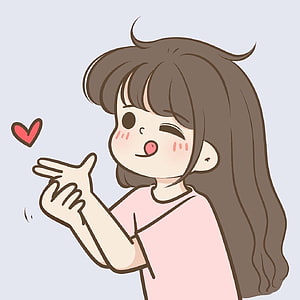 Cute Anime Girl Winking and Blowing a Kiss with Heart Illustration HD phone wallpaper