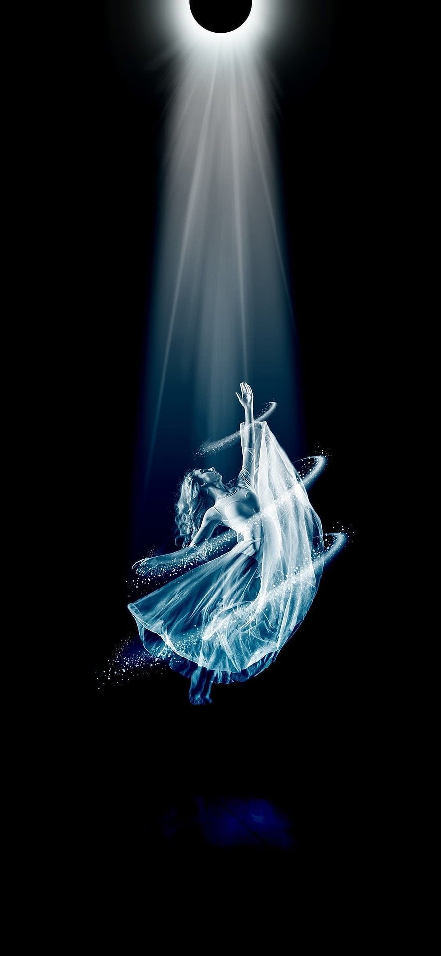 Ethereal Ballerina Dancing in a Divine Spotlight with Glowing Particles HD phone wallpaper