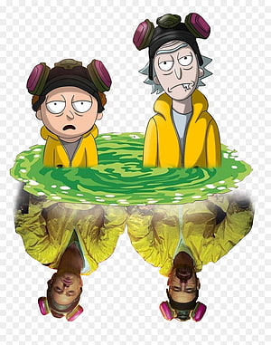 Rick and Morty Characters in Breaking Bad Yellow Hazmat Suits Standing in Green Slime HD phone wallpaper