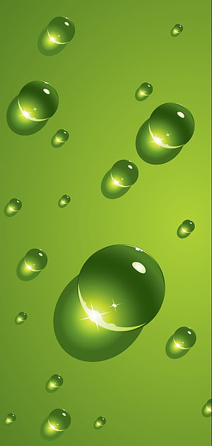 Shiny Green Bubbles Floating on a Vibrant Lime Background HD phone wallpaper