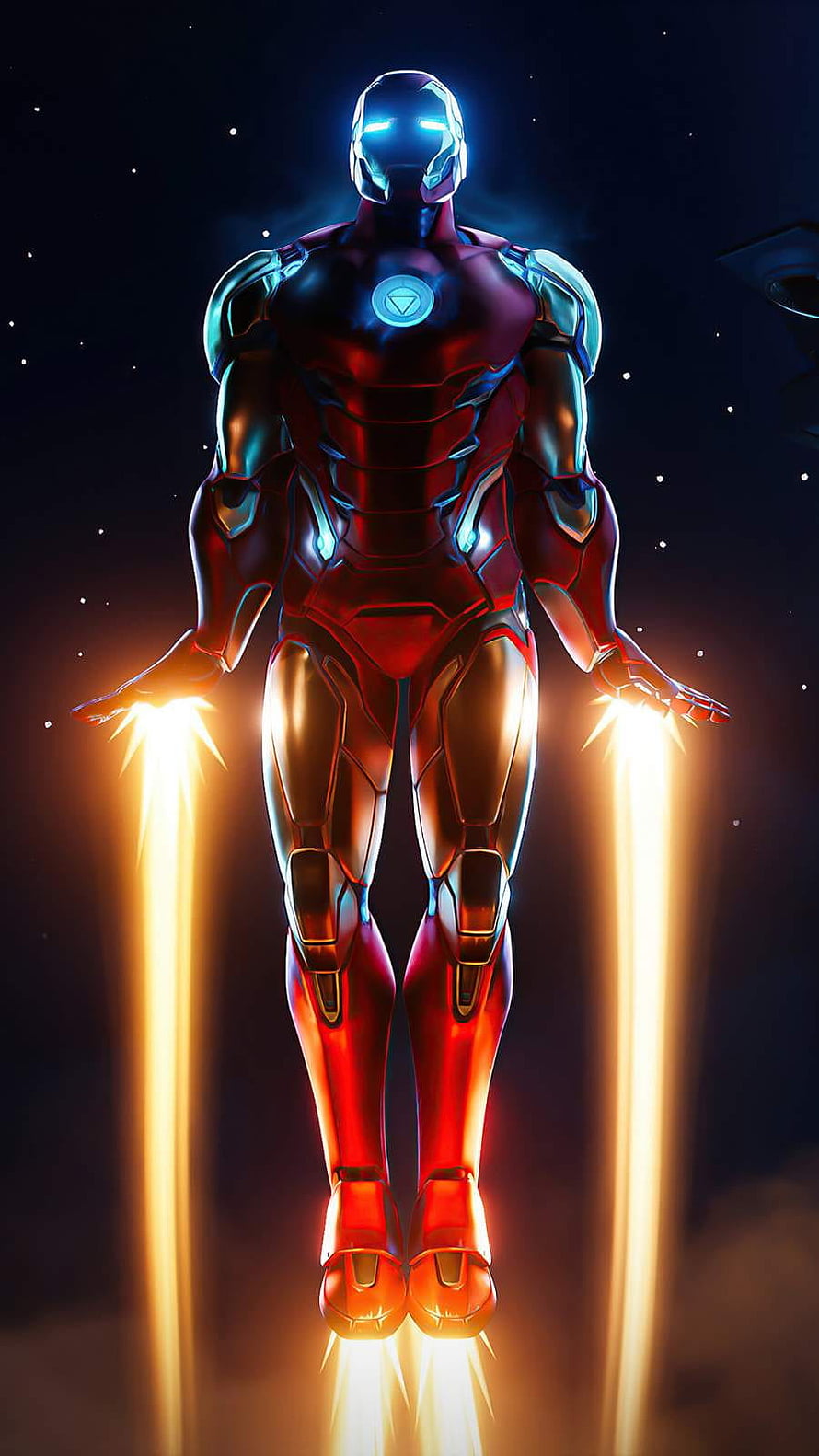 Iron Man Flying in Space with Glowing Repulsor Beams and Arc Reactor, Iron Man X, iron man aesthetic HD phone wallpaper