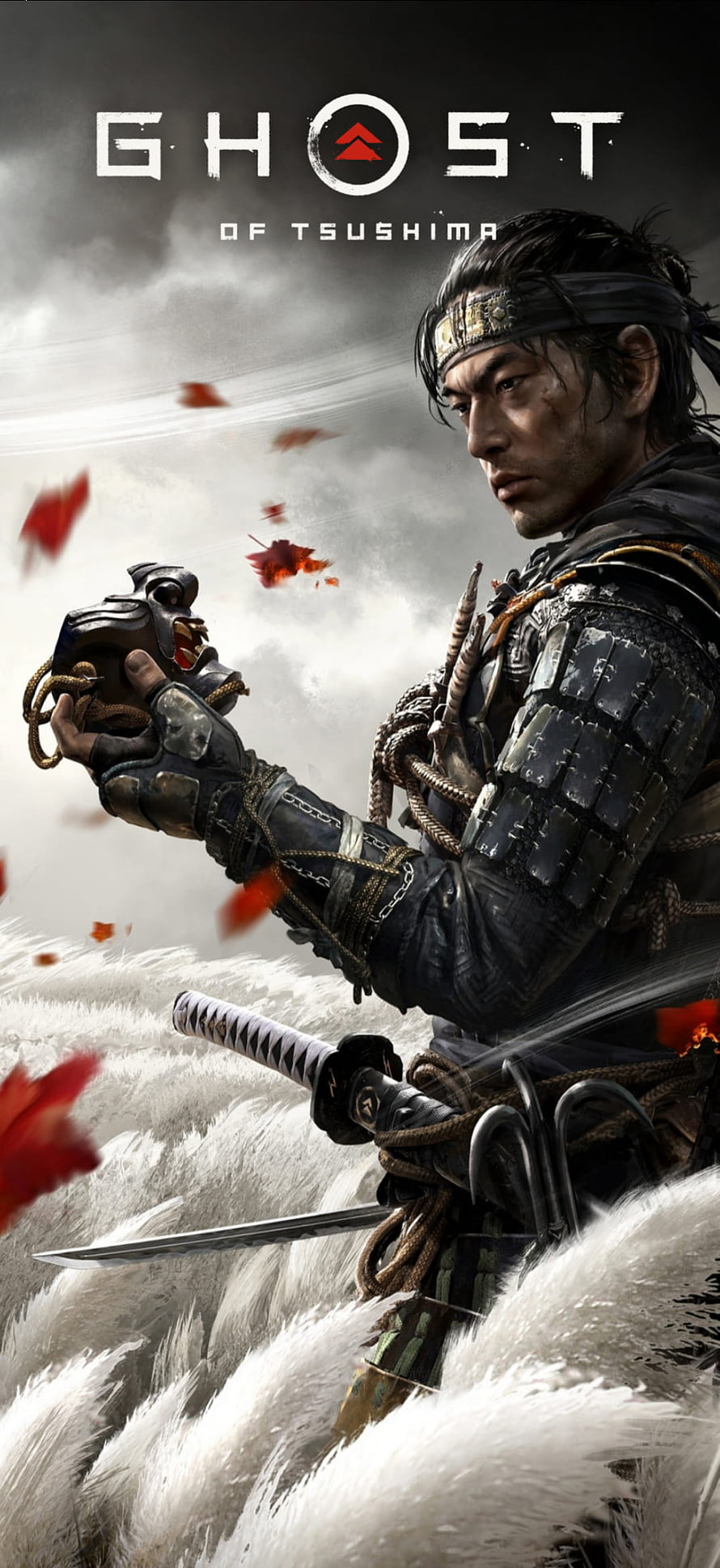 Ghost of Tsushima Samurai Warrior Artwork with Katana and Oni Mask HD phone wallpaper