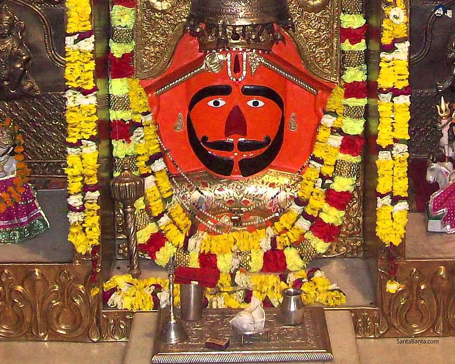 Salasar Balaji Temple Deity Adorned With Marigold Garlands And Gold Ornaments HD wallpaper