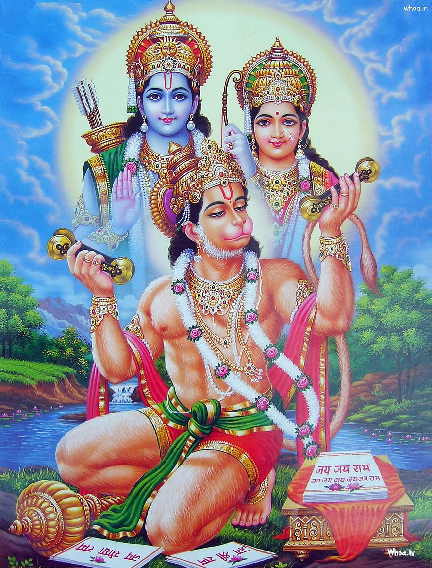 Hanuman Chalisa Devotional Art with Lord Rama and Sita, Hanuman Worshipping Shri Ram, ram hanuman HD phone wallpaper