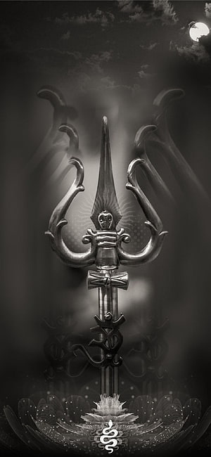 Mystical Trishul Trident With Lotus Flower And Moonlight Background HD phone wallpaper