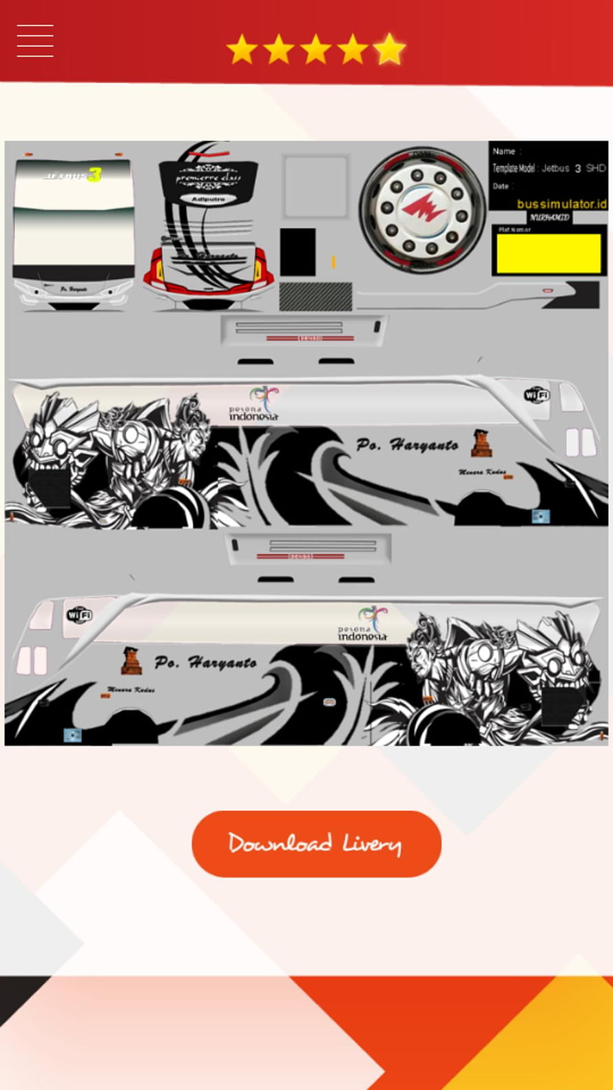 Bus Simulator Indonesia Jetbus 3 SHD Livery Po Haryanto Custom Skin Download HD phone wallpaper