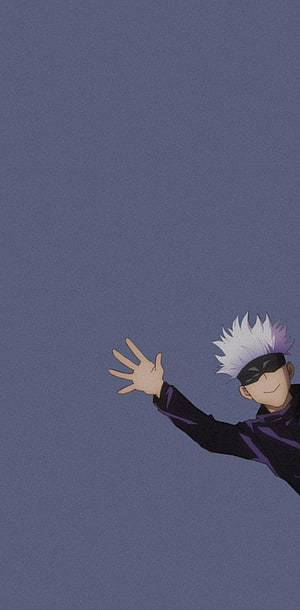 Gojo Satoru Waving Hand Minimalist Blue Background Anime Wallpaper HD phone wallpaper