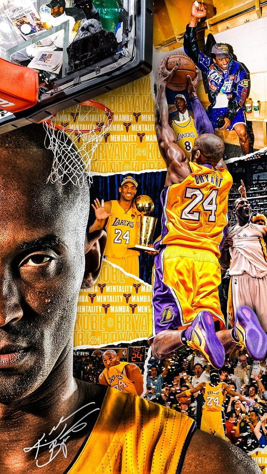 Kobe Bryant Los Angeles Lakers Mamba Mentality Basketball Tribute Collage HD phone wallpaper