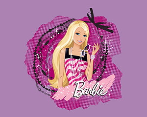 Barbie Cartoon Illustration with Sunglasses and Sparkling Pink Background HD wallpaper