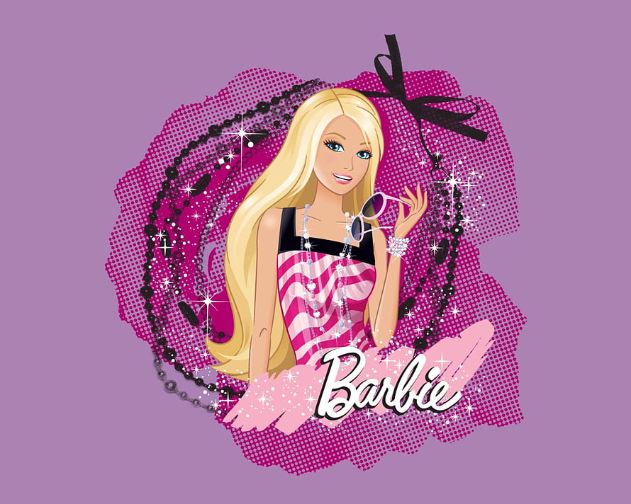 Barbie Cartoon Illustration with Sunglasses and Sparkling Pink Background HD wallpaper