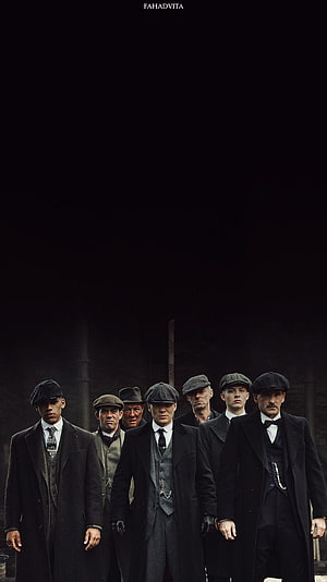 Peaky Blinders Shelby Brothers in Dark Trench Coats and Flat Caps HD phone wallpaper