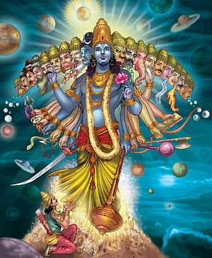 Harihara Hindu Deity with Multiple Heads and Arms in Cosmic Space HD phone wallpaper