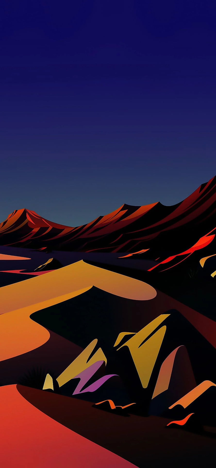 Abstract Geometric Mountain Landscape With Vibrant Sunset Colors And Deep Shadows HD phone wallpaper