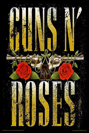 Guns N Roses Rock Band Poster With Revolvers and Red Roses on Black Background HD phone wallpaper