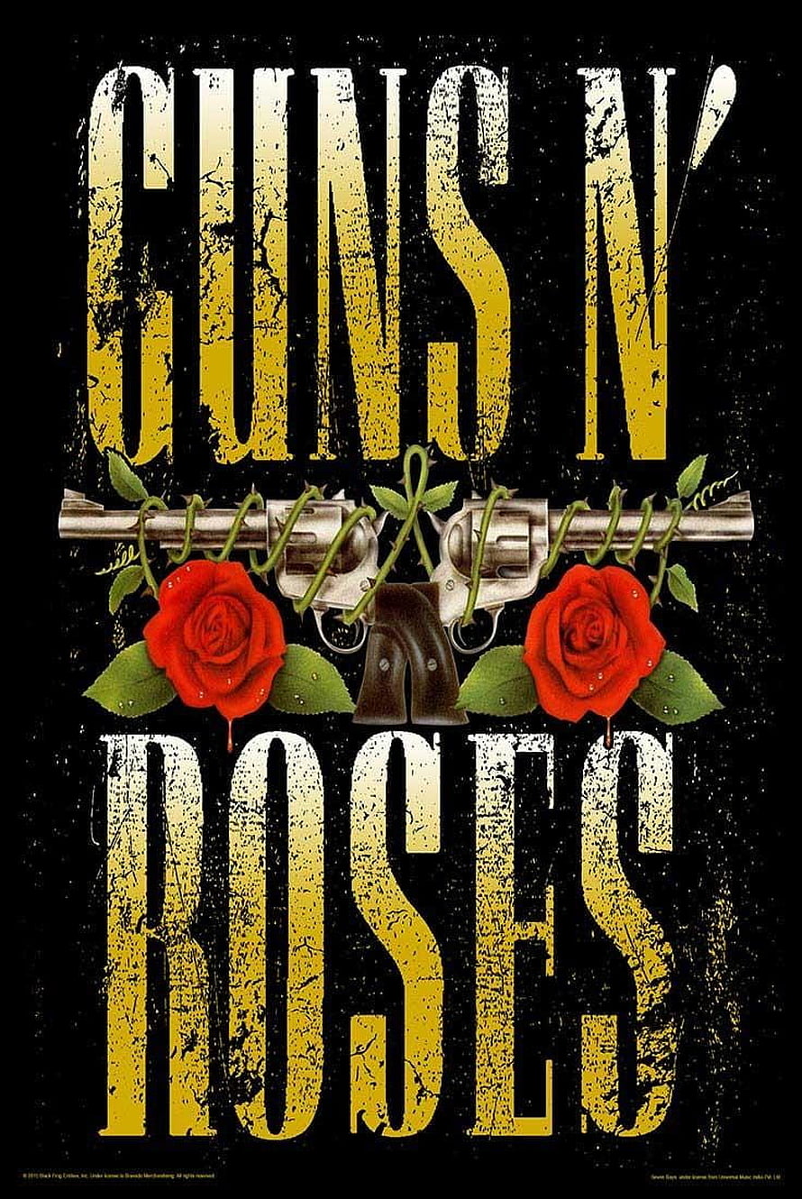 Guns N Roses Rock Band Poster With Revolvers and Red Roses on Black Background HD phone wallpaper