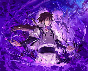 Indra Otsutsuki Channeling Purple Susanoo Energy in Dramatic Anime Illustration HD wallpaper